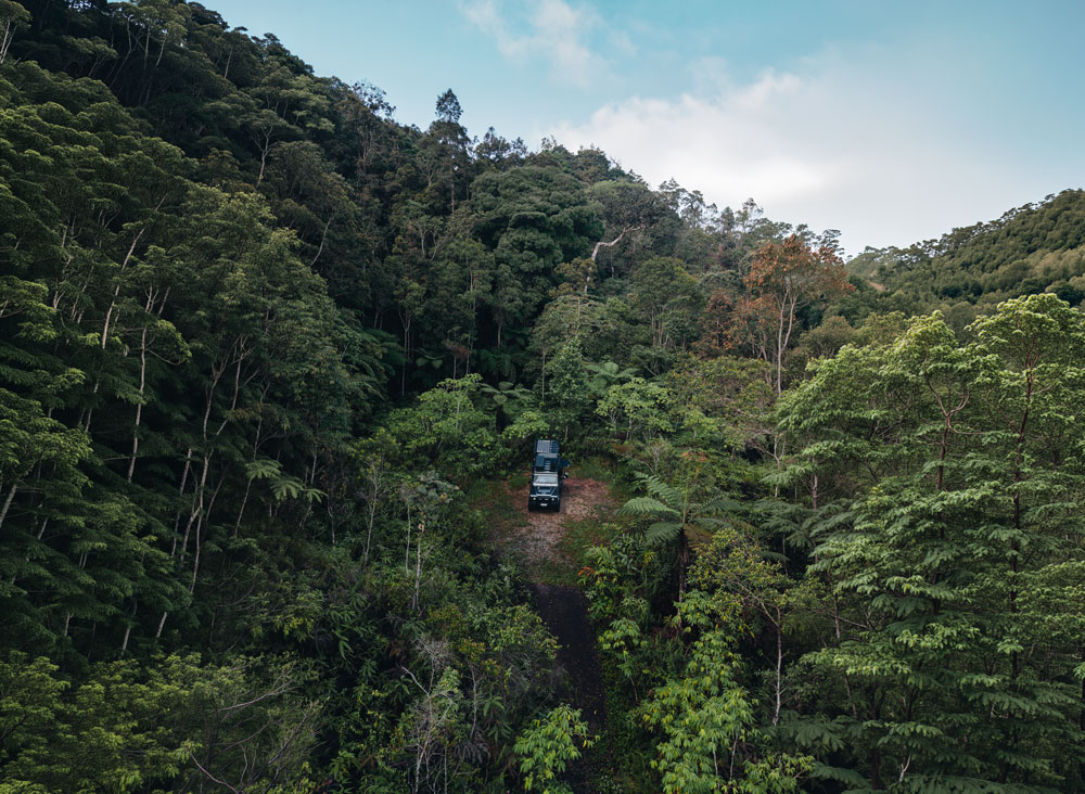 drone shot of our jungle camp at frazers hill in malaysia