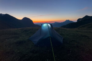our campsite and the sunset over the valley