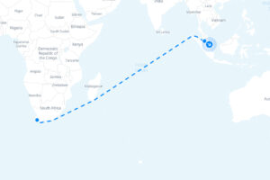 a map of our shipment from kuala lumpur to cape town
